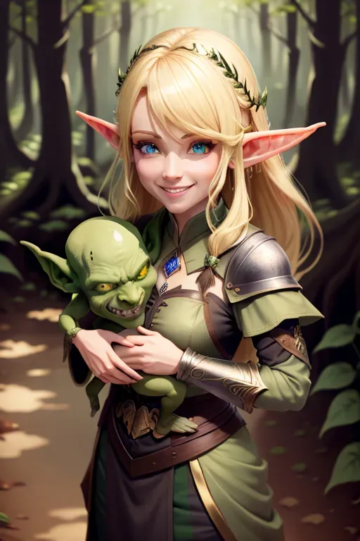 <lora:goblin:1> goblin, multiple boys, 1girl, smile, forest, elf, blonde hair, masterpiece, best quality, highly detailed