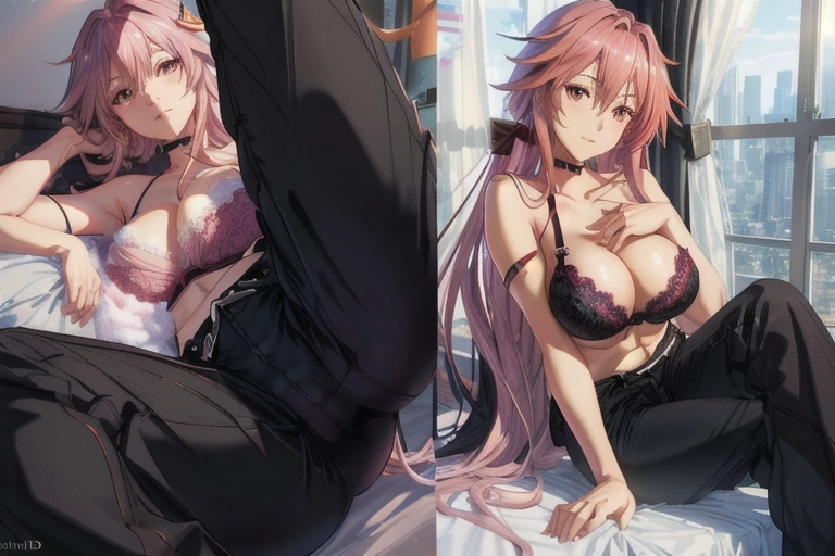 (Best quality, high quality realistic beautiful morning scene in a highrise building), a naked adult woman, (a breathtaking masterpiece of close up portrait of a (yuzuriha inori) covering self with a towel), (black long pants with lace bra and towel, long pink hair with low twintails:1.2),
slender and toned, (realistic pink eyes:1.18), (extremely detailed view of realistic face looking at viewer:1.21), beautiful detailed full lips smiling happily, (zoomed in view of thoughtful happy face),
beautiful bedroom with curtains and window of cityscape, (yuzuriha inori from guilty crown in long black pants and bra:1.35), hyperrealistic skin with pores, five slender high quality fingers holding a towel,
Close up portrait with cinematic composition of a naked adult woman covering self with towel, soft focus, sharp and clear image, (flat shading stylised colorful art:1.07), <lora:dpmg_add_detail:0.35>, (physically-based ray tracing, photon mapping, photorealistic:1.35), (high resolution masterpiece, 4K, HDR, UHD:1.45)