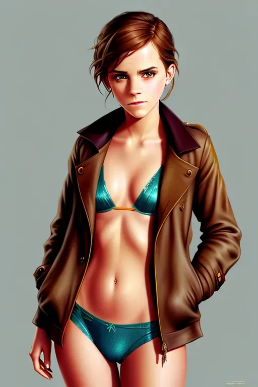 Disneys illustrated in realistic concept art style, emma watson, revealing, slut, sexual, erotic, sensual, revealing clothes, sexual pose,