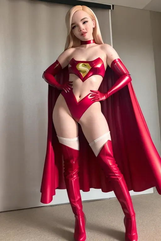 nude,((dove cameron)), ((superhero cosplay)), red hair