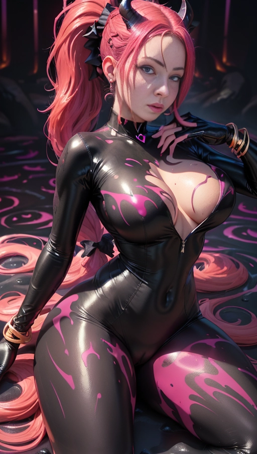 best quality, (((ultra high res))), (((detailed face and eyes))), (perfect face), (big shining heart choker), earrings, jewelry, (((big glowing succubus mark))), ((((big glowing succubus bodymark)))), (conjuring), witch, ((very long voluminous hair)), (((black gloves))), (((burgundy red hair))), (((symbiote goo hair))), (((golden bracelet))), (((huge golden hair cuff))), (((black skintight neckholder))), ((face closeup)), lipstick, (((((black demon tail))))), ((black long sleeves)), ((pink glowing heart)), (((demon mark))), heart on womb, ((((bright pink glowing skin tone)))), (((straight burgundy red hair))), ((pink glowing clothes)), ((pink luminescent)), ((((pink luminescent skin tone)))), (((pink skin))), (((huge cameltoe))), ((((symbiote goo everywhere)))), (((symbiote girl))), ((((symbiote goo suit)))), ((goo tail)), ((((single ponytail)))), (((lies in hell)))