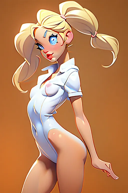 Girl with pigtails, blonde hair, topless, no panties, cum dripping from pussy, all nude, perfect breasts, small breasts, in a bedroom, blue eyes, red lips, perfect nipples, great quality, great anatomy, masterpiece, beautiful, 8k, <lora:dpmg_3d_rendering:1>, sexy pose