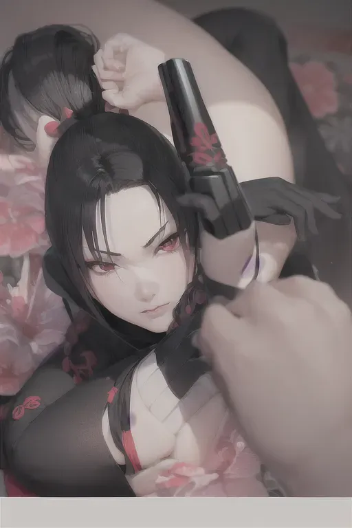 1girl, slender body type, full body , ninja, feudal japan, edo period, night, high res, short dark black hair in a neat bun::2, small breasts::2, long bare legs, green almond shaped eyes::2, thin parted lips::2, solo, ((masterpiece)),photo referenced::5, pale skin, purple eyeliner::2, tenchu, kunoichi, professional, ultra high res, dark yukata::2, long sleeves::1, kuugire, stealth, soft feminine facial features, button nose, dark kimono, 25 years old, seductive look, arrogant look, sinister look, moody lighting ,head tilt, detailed face and eyes, 2 characters, arm around neck