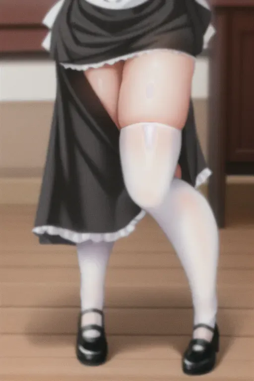 VERY sexy neko maid, blushing, full body, VERY short skirt, pulling skirt ALL THE WAY up