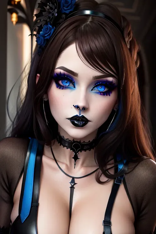 goth slut, emo, sexy, brown hair, blue eyes