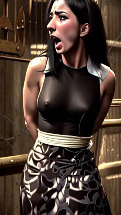 ((Emma Watson)), Prisoner at dungeon, sex torture, spanking, beaten, tied, ripped tight dress, crying, tears, sex subdued, misogyni, pain, realistic porn