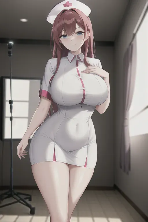 wide shot, 20 year old, a nurse, fit, nurse clothes, white, photo studio, day time, studio light, happy, 8k, professional