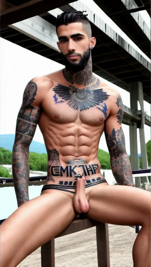 <lyco:bondage-v11-p20:0.8> ((32 year old handsome thin dark blonde (short hair) tan male model)), ((masculine)), detailed face ((completely naked)), (getting fucked in his leaking asshole by a handsome tall dark very thin short haired 22 year old Latino tattooed thug with a huge cock: 1.8), penis in his asshole, (hanging from ropes around his shoulders and thigs in a seated position under a bridge: 1.4), next to a river, , cute, blushing, ((shibari rope harness)), collar around neck, sparse body hair, blindfold covering eyes, (hbab), drooling, screaming (ballgag), (rupperchest), (rlowerchest), (rupperarm), (rwaist), (rthighs), (rknees), (rankles), scrawny (very thin, visible ribs, lightly defined abs), (cum dripping from his erect accurate highly detailed male pornstar cock: 1.4), (perfect erect male penis), cum on stomach, line of men waiting in line to fuck him next, hyperrealistic