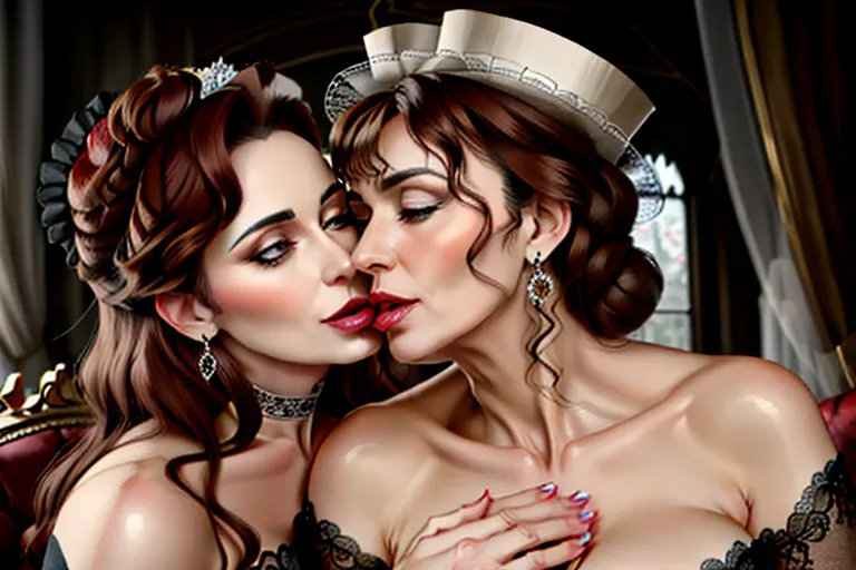 8k masterpiece, high detail faces, best quality, 2gilfs, Victorian, cunnilingus, <lora:yuri_cunnilingus:0.7>