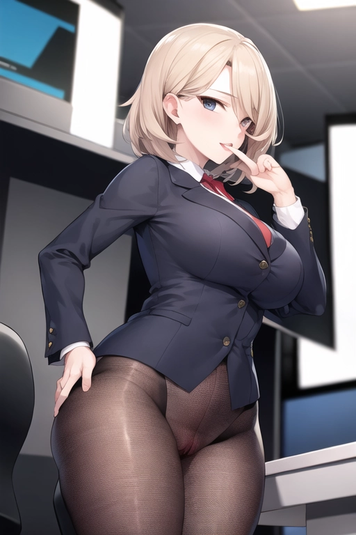 vulgar female newscaster <lora:bukkake:0.8> standing behind desk