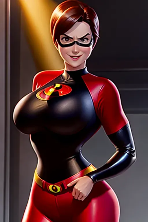 Helen Parr, black bra, perfect boobs, perky boobs, tight jeans, cum covered face, the Incredibles uniform, cleavage busting out of uniform