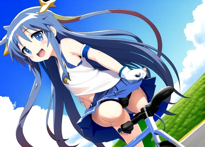 konata from lucky star riding a bike,