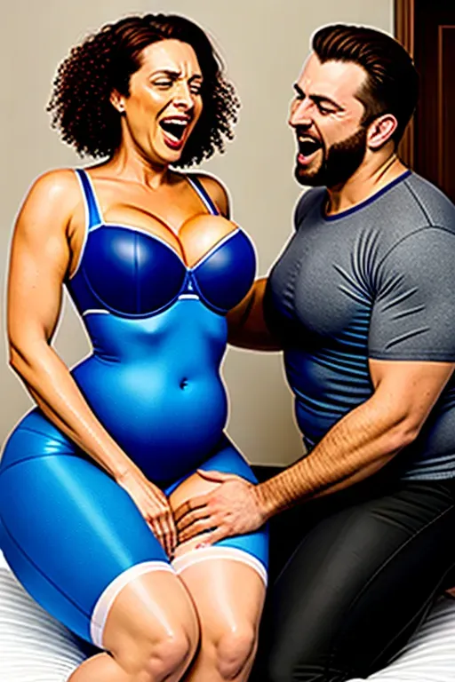 A woman suffocating a man to death with her farts and inflating him with the man crying The girl is wearing blue stocking and a black bra only with no shoes the man is wearing a plain white t shirt with jeans and an inflates stomach. The girl is sitting on the mans face whilst farting and laughing The backround is a womens bedroom with cameras recording