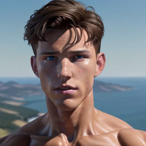 A 8k resolution wide shot photo shot of, Tom Holland ,(((((full body))))), ((looking down)), (((( brown hair )))),((detailed facial features)), (((five fingers))), ((((chiseled jaw)))),(big lips),(detailed body features),(detailed arms features),textured skin, (((( tan skin )))), (((highly detailed))) , ((hyper realistic))
