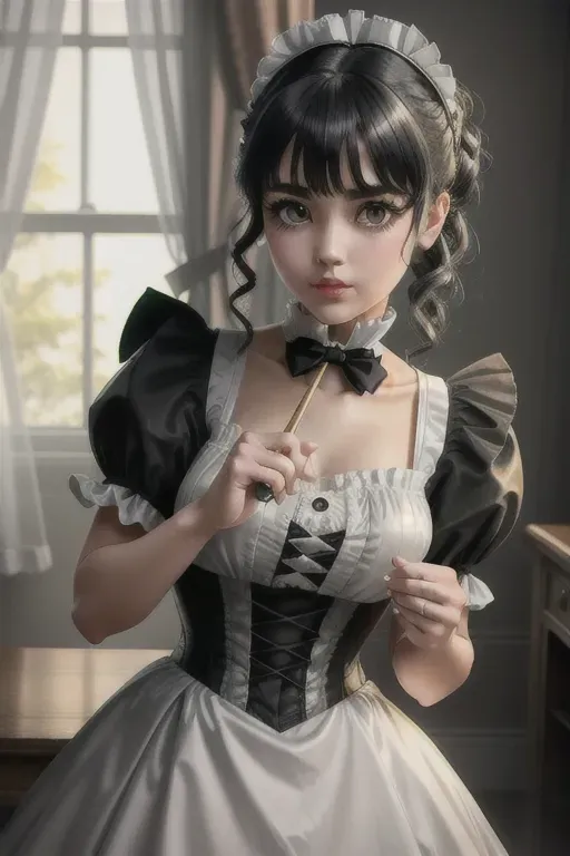 Dopamine Girl - digital photo, waifu maid,platinum, lime and dark gray ...