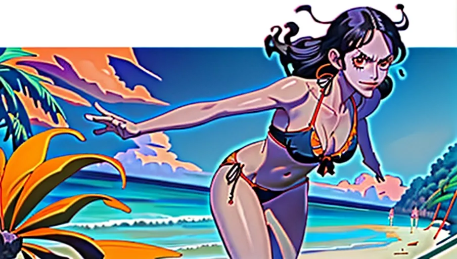 woman,boa hancock one piece, jack o pose, beach, bikini