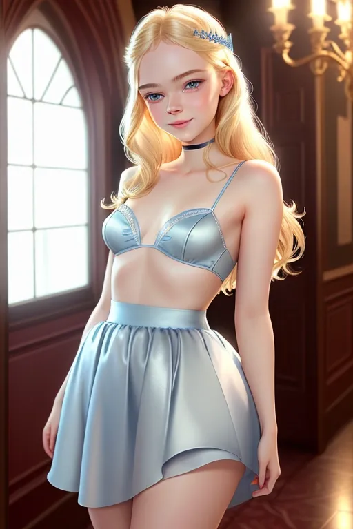 aurora in a blue prom skirt, Disney princess, elle fanning face, blonde hair, wide blue eyes, soft cheeks, full lips, happy smile, curvy, small breasts, thin waist, fucking, public hair, pussy, arouse, banquet hall setting, high definition, excellent lighting, 4k quality, looking horny, submissive, sassy, flirty, lip gloss, blush makeup