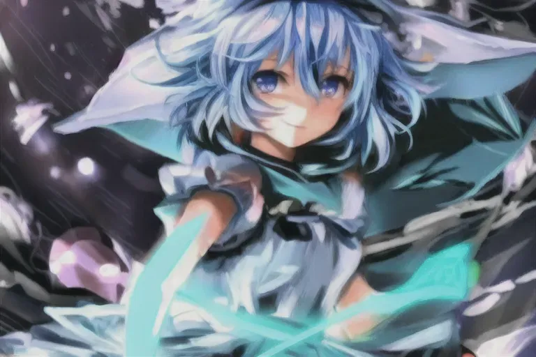 Touhou, cirno, in the art style tsutomu nihei, blowjob