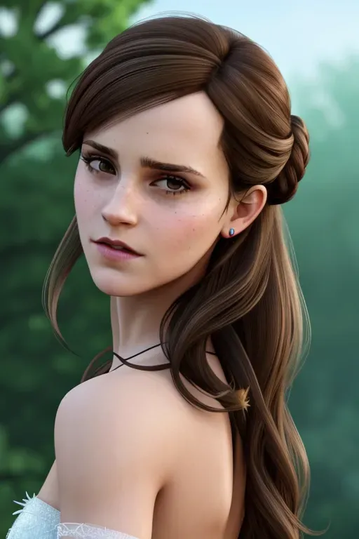 a concept photo of, adult Emma Watson, dressed as a princess, five fingers per hand, updo ,bangs, powerful pose, charming face, beautiful lips, deep eyes, curved eyebrows, textured skin,cgsociety,8k, unreal engine, highly detailed,artstation, deviantart, cinematic, sharp image, centered, medium close up, 8k, studio lighting, head in frame, long neck, entire head in frame,hyper-realistic