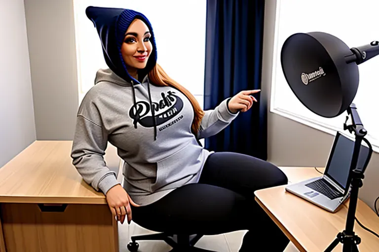 wide shot, 25 year old, an e-girl, thicc, hoodie, black, study room, day time, studio light, happy, 8k, professional