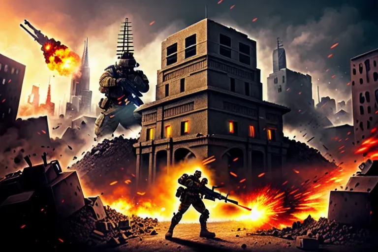giant soldier destroying a tiny city