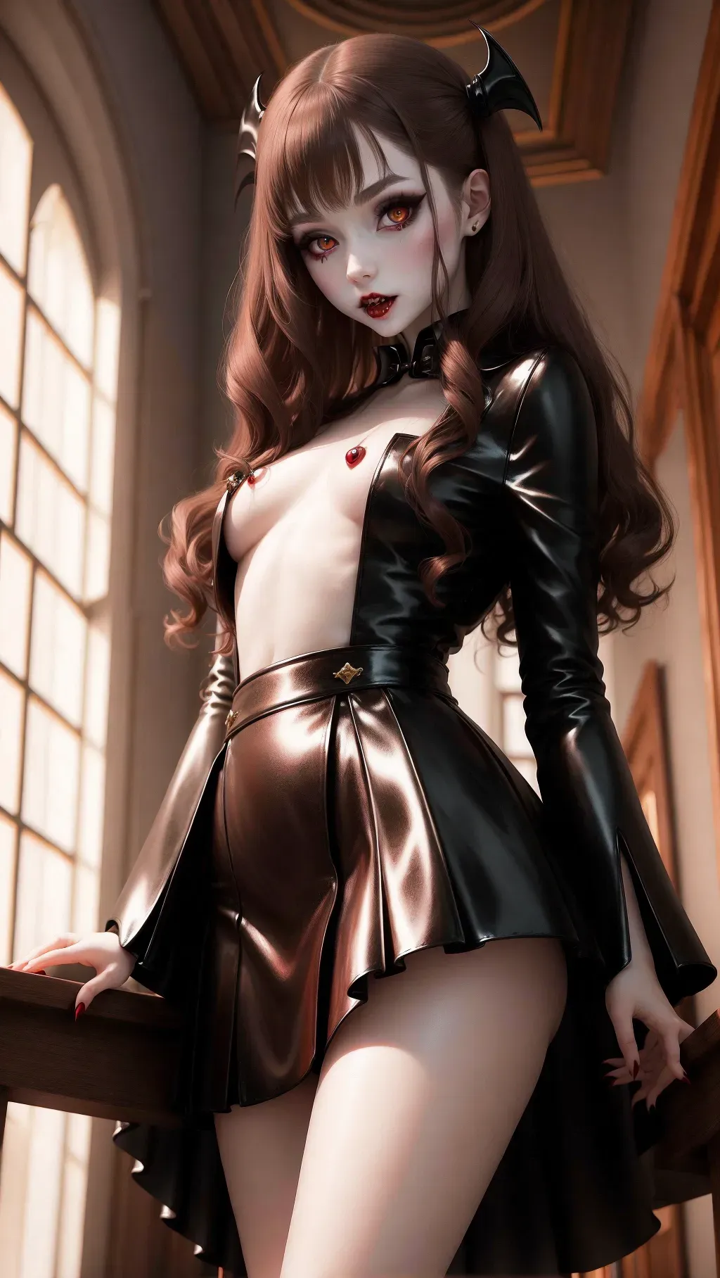 Dopamine Girl - vampire girl, very pale, heavy makeup, brown hair, sexy  pose, black mini skirt, upskirt, naked X1xRqMoDbnd