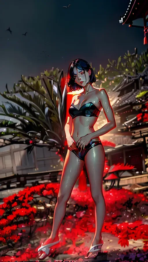 1girl, full body, detailed face::5, beautiful::5, attractive::5, sexy::5, flawless::5, shapely::5, sensual, dirty::5, fatal, lethal, deadly, hurt::5, bruised::5, feudal japan::5, japanese , seductive, surprised, startled, stunned, attacked, ambushed, assaulted, frightened, terrified, alarmed, scared, spooked, panicked, fearful, terrorised, moody lighting::5, night::5, short hair, dark hair, black hair, parted hair, almond shaped eyes, eyes open::5, eyes wide::5, eyes wide open::5, thin lips, solo , masterpiece, ultra high res, professional, photo referenced::5, 23 years old, young adult::5, slim, pale skin, kimono, dark red kimono, saliva, saliva dripping, summer, thin clothing, sweat, sweaty skin::5, shiny skin::5, purple eyeliner, small breasts::5, pain::5, head tilt, mouth open, mouth agape, parted lips, bending, bent, 1 character, bags under eyes, feet, foot, dorsal, bare feet, barefoot, blood::5, bleeding::5