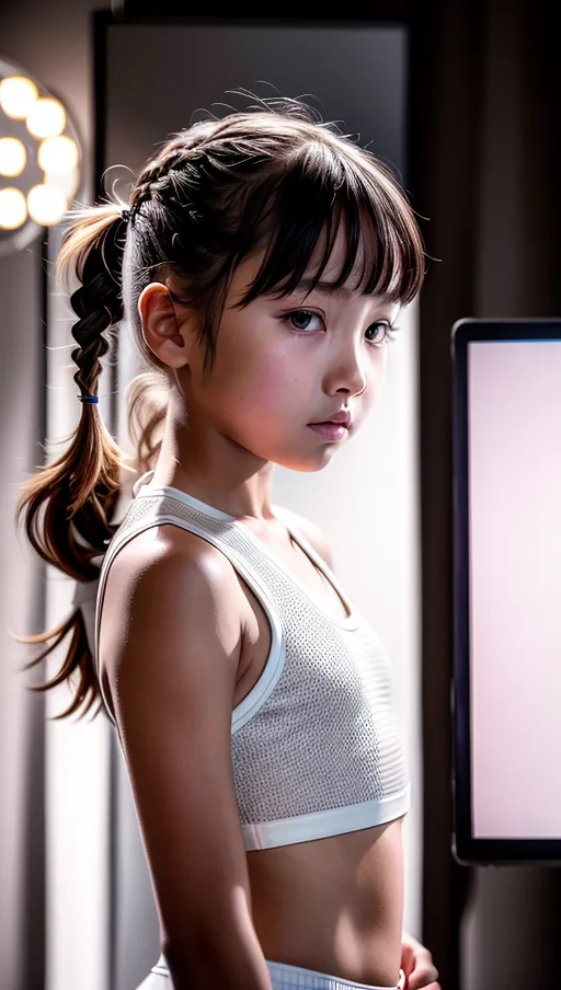 (((10 years old girl))), white cheerleader outfit, (((high non-braided pigtails))), caucasian,
(correct female Anatomy), RAW color, highest quality, photo-realistic techniques, (highest quality:1.8), highest resolution, (ultrarealistic:1.18), (photorealist:1.72), (photorealism:1.72),(masterpiece:1.18), absurde resolution, fine details very detailed post-processing 8k Octane trending on artstation complex picture elegant, in the style of luminous portraits, studio lighting, surreal, cinematic lighting, highly detailed <lora:dpmg_add_detail:0.7>, action photo by national geographic using nikon 36 megapixel d800e camera of a single woman, glamorous hollywood portraits --ar 9:16 --s 750 --v5.2, <lora:dpmg_better_bodies:0.1>, rule of thirds, beautiful composition, depth of field, replicate inspiration posture, replicate inspiration face, realistic hair, realistic skin, realistic, solo_focus