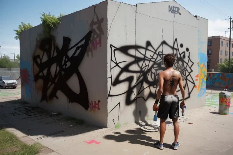 1boy, 8k, highly detailed, not cgi, photorealistic, full body, male, 30's, white, ((((back to the viewer)))), tall, thin, healthy, long lean muscles, 5inch jean shorts sagging with ck underwear band showing, he is shirtless, short shorts, great ass, perfect body, hairy legs, 6'3, 145 lbs, dark blond hair (shaved sides, modern faded haircut, short messy top), lightly tan realistic natural skin with splotches of spray paint. highly detailed tennis player hairy legs (perfect calves, natural body hair, leg hair), (((standing outside spray painting a huge graffiti street art mural on a building))), sweaty, natural body hair, arm hair, leg hair, calf muscles, natural realistic looking skin tone, textured skin, human skin, would pass for a real photo, paint cans litter the ground, paint supplies all around,
professional photographer, documentary photo, highly detailed, realistic elements for the wall, art, depth, texture, shadows, light play
the mural is of a city being overtaken by trees and grass as the concrete crumbles, a recycling symbol is somehow integrated within