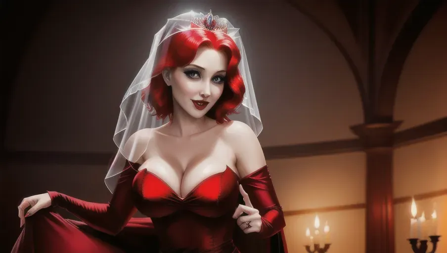 medium shot of the sexy vampire vixens of Dracula hungerly at an erotic party with their redheaded hypnotized innocent victim. Drinking, dancing, kissing her lips, her neck, her breasts, seducing their hypnotized victim, placing upon her head a shadowy veil. on a foggy moonlit night in the shadowy ballroom of a decerped old castle. Beautiful redhead still human victim early mid-thirties moderate breasts good sweet innocent, big soft round eyes, warm smile Anna of Arendelle in an elegant Nordic ballgown.
photorealistic. High resolution