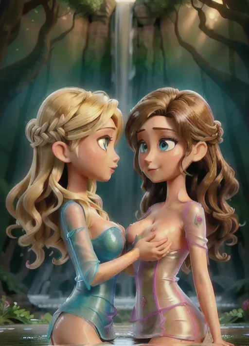 ((Brunette GreteB)) and ((Blonde LineT))
(nsfw), (masterpiece), absurdres, smooth, soft lines, soft edges, perfect edges, (soft lighting), (soft glow), detailed background, perfect anatomy, hair with great details, perfect eyes, perfect face, perfect textures, closeup, dramatic lightning, back-lighting, sunlight, god beams,
((two beautiful woman kissing)), (seduced),
((Breastfeeding)),
((cunnilingus)),
((yuri)), ((lesbian)), (busty), (small breasts), (heavily detailed breasts), perfect nipple on each breast, beautiful, (sensual),
(erotic), (busty), romantic, passionate, ((aroused)), fondle,
fairies, magic, ethereal, medieval, (ancient forest), mystical elements, magical elements, flowers in hair, (sheer fabric), draping fabric, (wet fabric), wet, (see-through fabric), rose vines, wildflowers, water, waterfall,