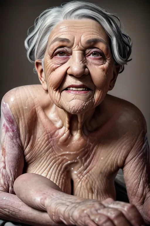 <lora:dpmg_fucked_from_behind:1>. realistic, photograph of an Old woman, naked, granny, Grey hair, detailed wrinkled skin, detailed hair, getting fucked, masterpiece, perfect lighting, perfect face, eye contact, brown eyes, in bed, hand holding head, creampie,