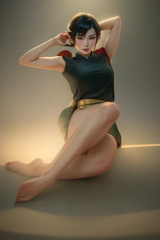 1girl , feudal japan , edo period , night , japanese , highres , short hair, dark hair, black hair, green eyes , almond shaped eyes , thin lips , parted lips, solo, ((masterpiece)),photo referenced::5, pale skin, tenchu, kunoichi, professional, ultra high res, kuugire, stealth, soft feminine facial features, button nose, 25 years old, seductive look, arrogant look, sinister look, detailed face, detailed eyes, dark kimono, feet, foot, toes, toe, underwear, panties,