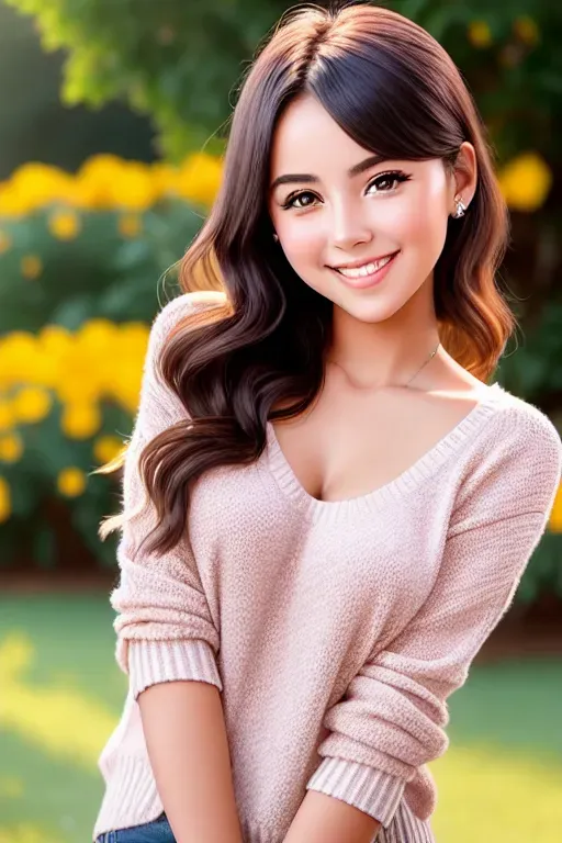 a young, kind, warm, and nurturing young woman with soft and caring eyes who is full of passion and compassion, with a friendly and loving smile and a kind heart