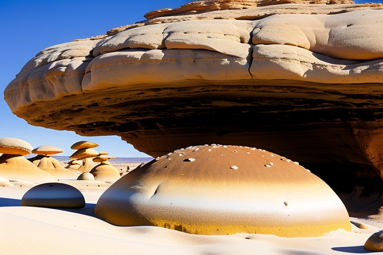 Bisti,De-Na-Zin Wilderness Wilderness, new mexico, huge sandstone boulder mushrooms, ((a naked girl sunbathing on top))
