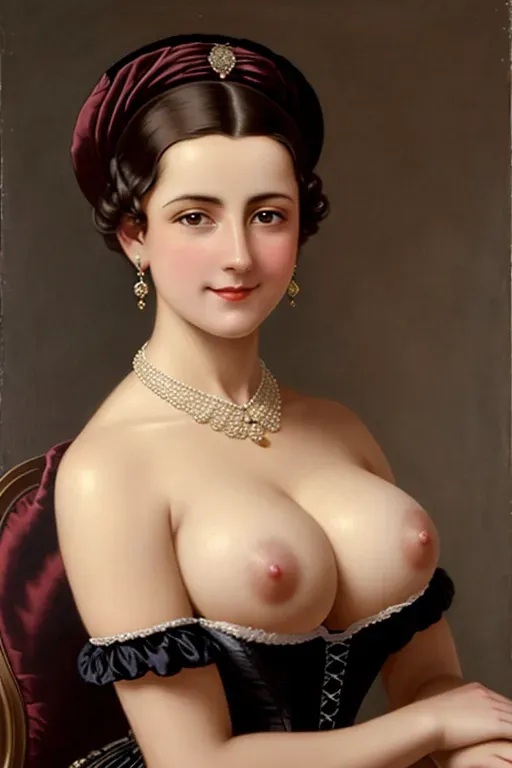 slutty Victorian lady, seductive smile, huge sagging breast, nipples, face portrait, intricate silk dress, oil on canvas, masterpiece, expert, insanely detailed, 4k resolution, dynamic pose, victorian painting