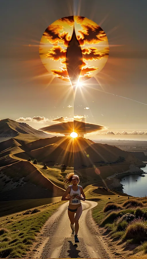 The sun in the sky has a giant vertical pupil running down the middle