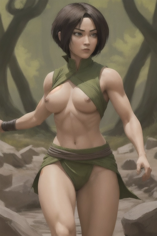 Toph Beifong, commonly referred to as Toph, is a diminutive yet formidable earthbender from Avatar. The Last Airbender. Toph has short, messy, light brown hair and is naked, nude, naked buddy, fully naked, full buddy, wear no fabric, bare skin. Her earthbending prowess is unmatched, and she exudes a confident and assertive demeanor, often displaying a tough and no-nonsense attitude. Despite her tough exterior, Toph is fiercely loyal to her friends and possesses a deeply caring and compassionate side.
