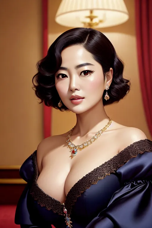 a oil painting of,song hye kyo,wearing princess dress,kneeing,in a hotel room,big breasts,five fingers per hand,short hair,charming face,beautiful lips,detailed large eyes,curved eyebrows,curved eyelid,peaceful,wearing necklace,editorial,professional,studio lighting,sharp focus,surreal