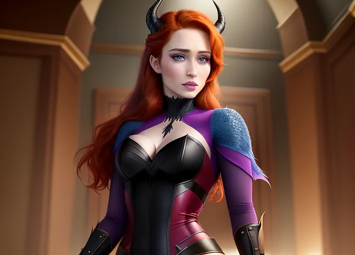 beautiful Nordic bright fiery auburn haired blue eyed Queen Anna of Arendelle portrayed by Elizabeth Lail is transformed into an evil succubus with tiney horns, bat wings and pointed tail, riding the handsome Prince Hans of the Southern Isles with light skin sideburns and slicked back auburn hair. while devouring his soul.