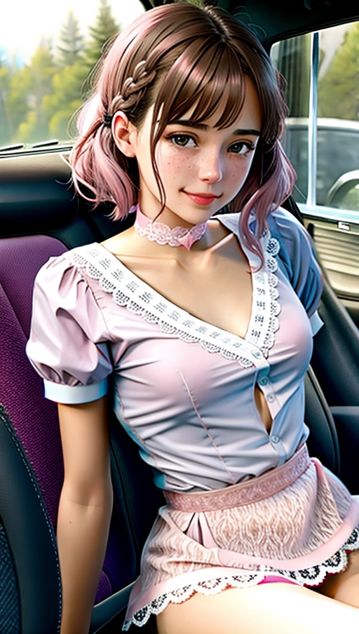 (cute girl next door 18 year old female beauty:1.5), (big brown eyes looking directly at viewer:1.5), (playfully smirking:1.3)
((woman is pulling down her panties )), freckles, chocker, garder belt, short bob cut hair, midrift, mini skirt, Smiling perfect anatomy, blue eyes, nymphomaniac, super cute, slender sex addicted extremely seductive, Pigtails, braids, (school attire)) master bedroom, rubbing and kissing each other. ((small breasts)) ( pink lace choker:1.5), hair tie, ((biting her lip)), gorgeous, beautiful skinny, slender, ((open slightly mouth:0.5)), (dpmg_side_doggy_v1dpmg_runny_makeup_v1, (sitting across from me in my car:1.7)