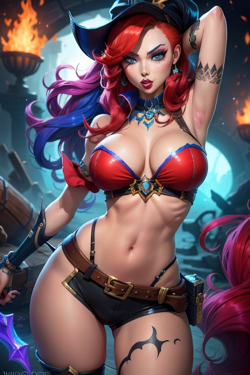Miss Fortune from League of Legends, fierce pose, highly detailed, 4k, colorful picture, drawing