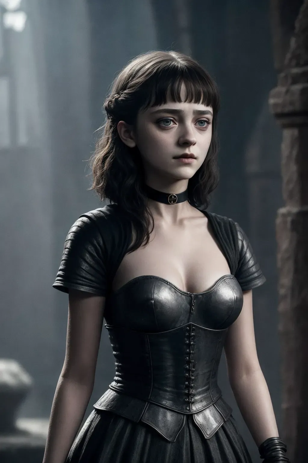 A (full body shot) of skinny humiliated Arya Stark pretending to be a warrior. People in the background.
Choker, deep cleavage, big tits, erect nipples, short hem, jewelry, long hair, makeup, full lips.
gorgeous face, (((detailed face))),(((photo))), highest quality, ultra realistic, artstation, highly detailed, highly detailed, high detail hair, (sharp body), detailed body.