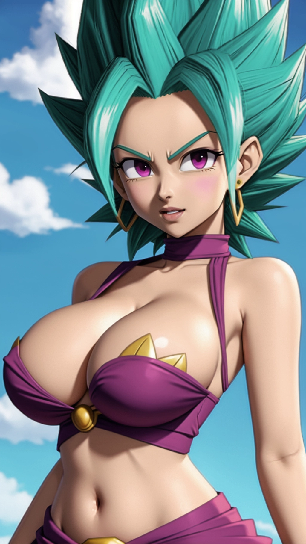 Caulifla, super saiyan, big breast, thin waist,