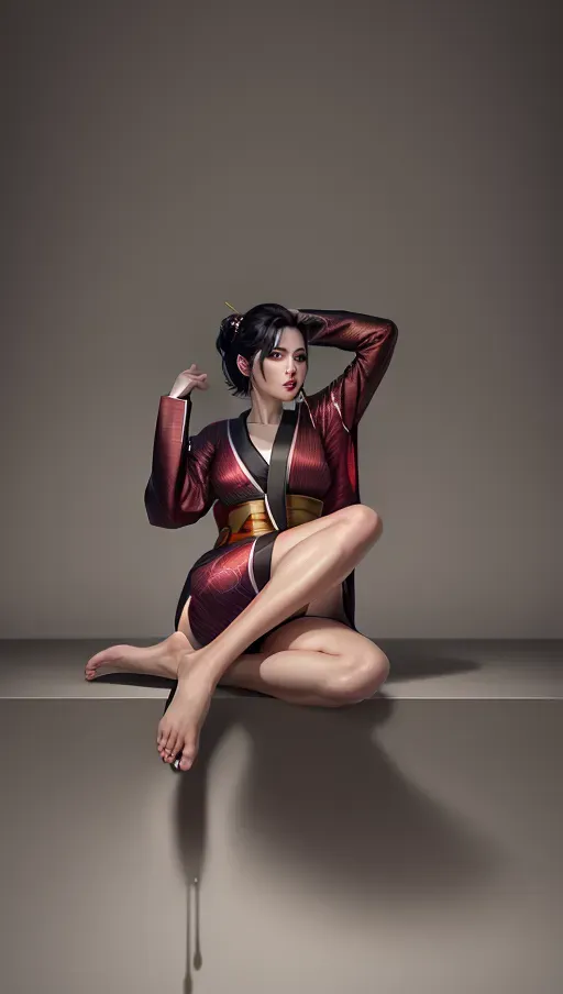 1girl, full body, detailed face::5, beautiful::5, attractive::5, sexy::5, flawless::5, shapely::5, sensual, dirty::5, fatal, lethal, deadly, hurt::5, bruised::5, feudal japan::5, japanese , seductive, surprised, startled, stunned, attacked, ambushed, assaulted, frightened, terrified, alarmed, scared, spooked, panicked, fearful, terrorised, moody lighting::5, night::5, short hair, dark hair, black hair, parted hair, almond shaped eyes, eyes open::5, eyes wide::5, eyes wide open::5, thin lips, solo , masterpiece, ultra high res, professional, photo referenced::5, 23 years old, young adult::5, slim, pale skin, kimono, dark red kimono, saliva, saliva dripping, summer, thin clothing, sweat, sweaty skin, shiny skin, purple eyeliner, small breasts::5, pain::5, head tilt, mouth open, mouth agape, parted lips, bending, bent, 1 character, long sleeves::5, loose top, bags under eyes, feet, foot, dorsal, bare feet, barefoot, sitting , legs crossed,