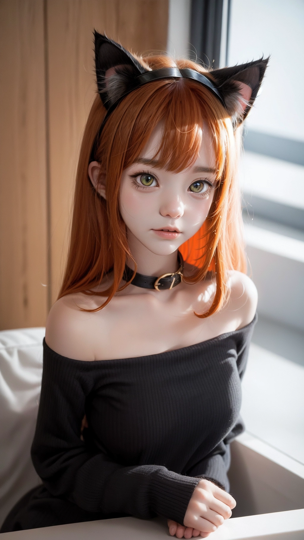 Furries, Cute cat, cat ears, (((cat face))), orange hair