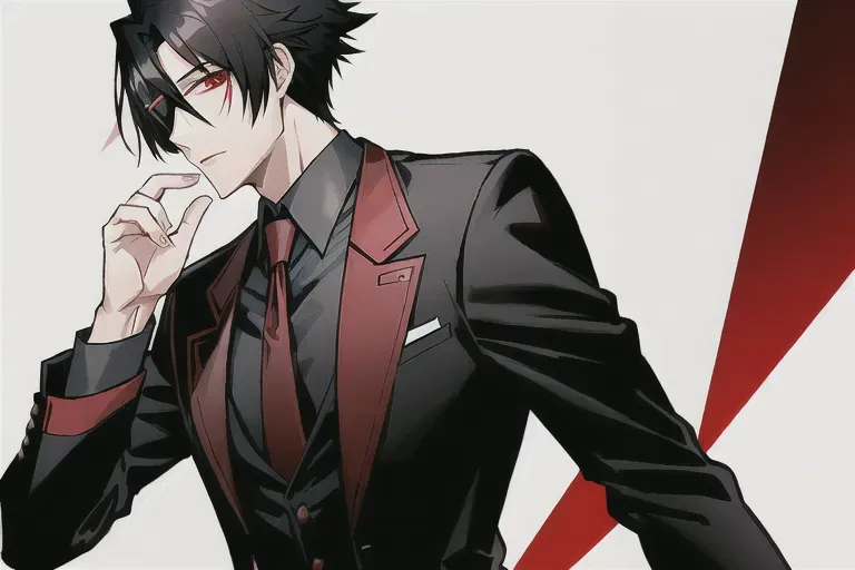 man,black hair, red eyes, sharp eyes, dead eyes, handsome,mature man,smooth skin, eyepatch in right eye
