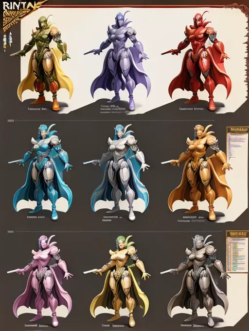 ((Random culture, myth)) character design sheet for deluxe 1980 toy action figure production. View from all side character. High quality design masterpiece of bestiary