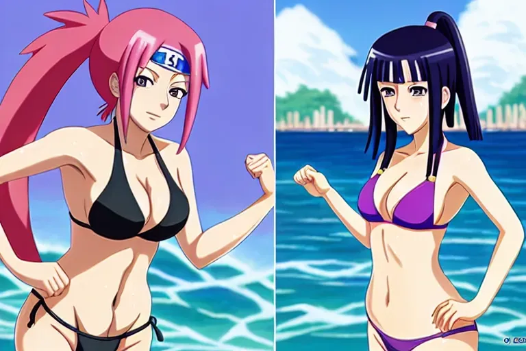 hanabi hyuga in bikini x hinata hyuga in swimsuit x sakura haruno in swimsuit