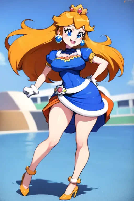 Princess daisy, Nintendo, futanari, shemale, dickgirl, solo, Blue eyes, orange clothes,